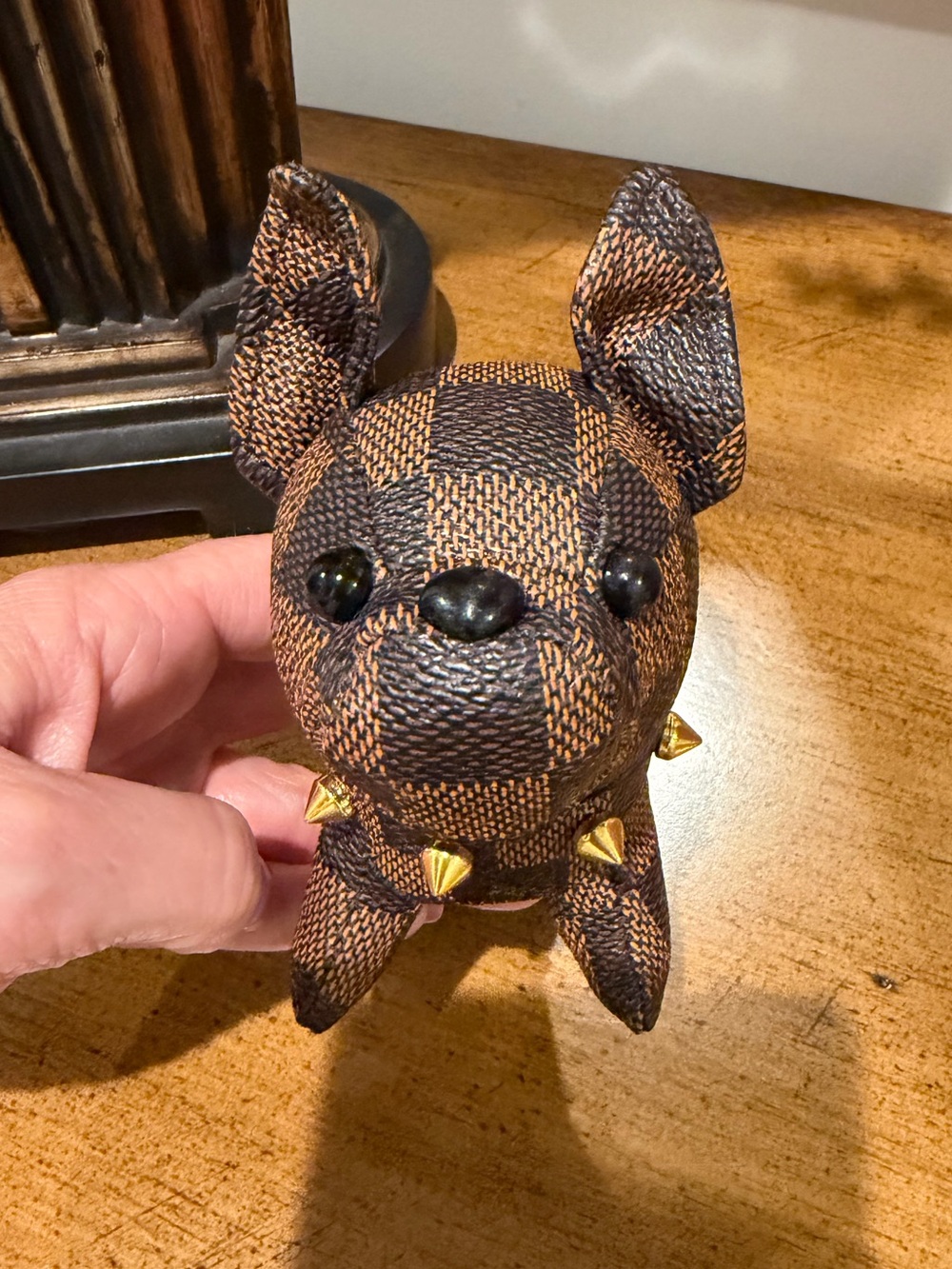 Checkerboard Brown French Bulldog Key/Bag Charm with Gold Chain NWOT - Picture 2 of 14